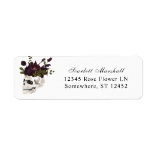 Halloween Purple Floral & Skull Return Address Label