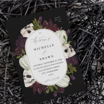 Halloween Purple Floral & Skull Wedding Invitation