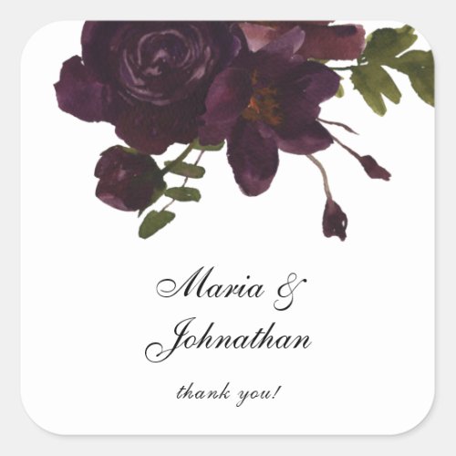 Halloween Purple Floral Thank You Square Sticker