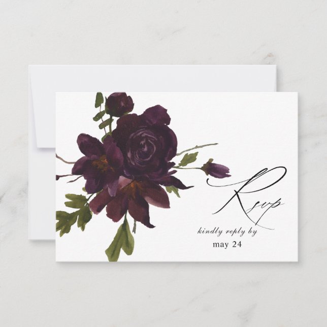 Halloween Purple Floral w Meal RSVP Card (Front)