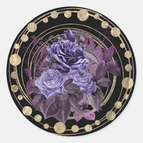 Halloween Purple Gothic Roses Classic Round Sticker