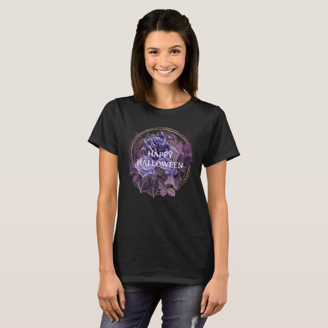 Halloween Purple Gothic Roses  T-Shirt (Front Full)