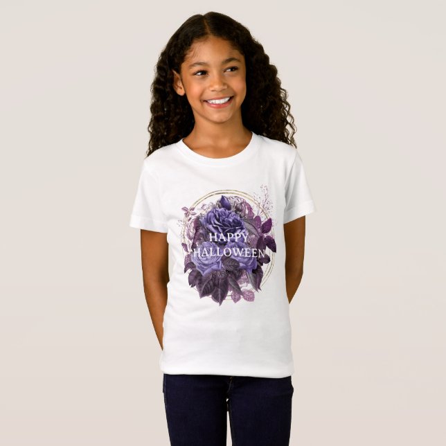 Halloween Purple Gothic Roses  T-Shirt (Front Full)