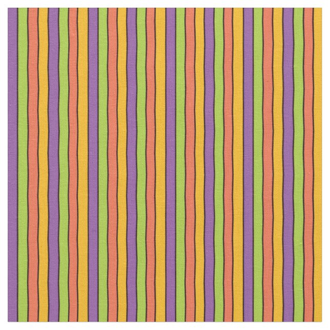 Halloween Purple, Green and Orange Stripes Pattern Fabric (Close Up)