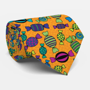 Halloween Purple Green Orange Hard Candy Pattern Tie