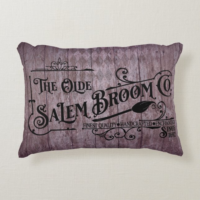 Halloween Purple Grunge Gothic Salem Broom Company Accent Pillow (Front)