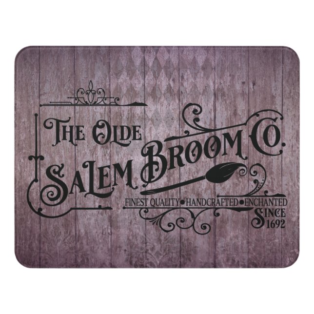 Halloween Purple Grunge Gothic Salem Broom Company Door Sign (Contemporary Front)
