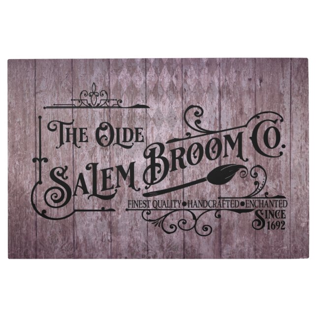 Halloween Purple Grunge Gothic Salem Broom Company Metal Print (Front)