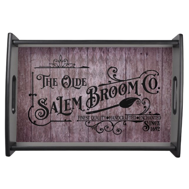 Halloween Purple Grunge Gothic Salem Broom Company Serving Tray (Front)