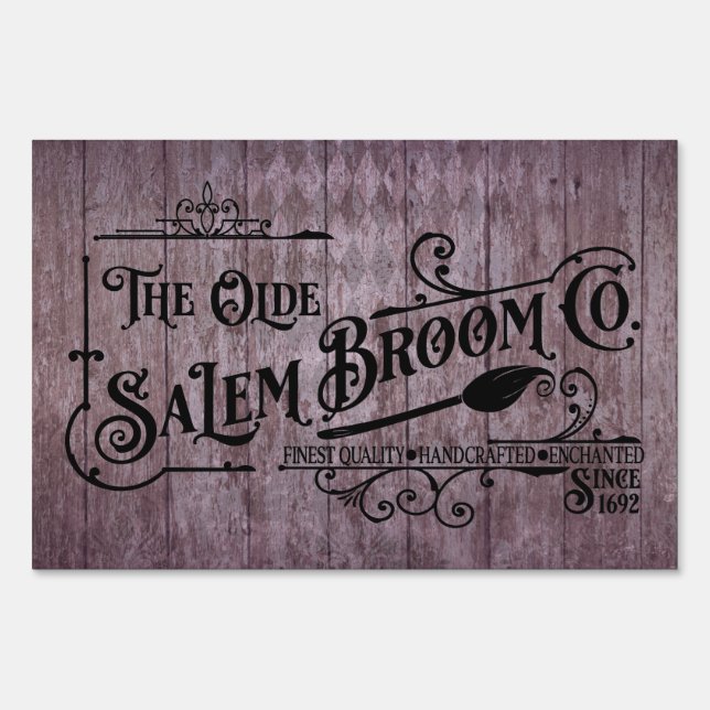 Halloween Purple Grunge Gothic Salem Broom Company Sign (Back)