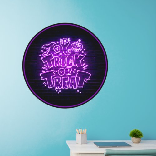 Halloween Purple Neon Trick  Treat Sign on 36 sq Wall Decal