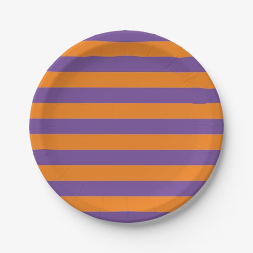 Halloween purple orange stripes pattern paper plates