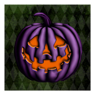 Halloween Purple Pumpkin Green Grunge Poster