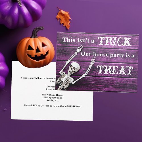 Halloween Purple Skeleton Custom House Party Invitation