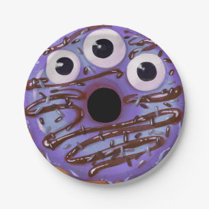 Halloween Purple Three Eyed Monster Donut Paper Plates