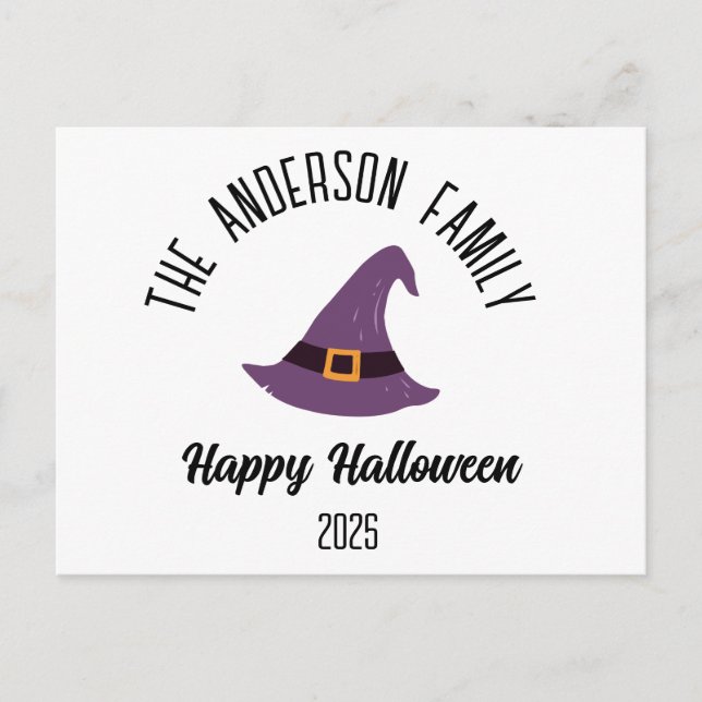 Halloween Purple Witch Hat Personalized Name Holiday Postcard (Front)