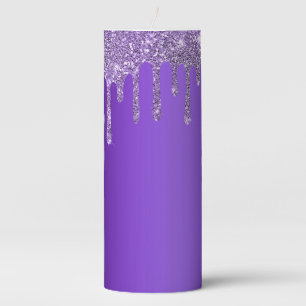 HALLOWEEN PURPLE WITH PURPLE GLITTER LOOK DRIPS PILLAR CANDLE