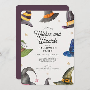 Halloween Purple Wizards & Witches  Party Invitation