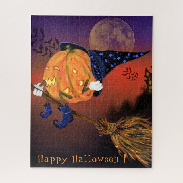 Halloween Puzzle Witch Pumpkin Flying Broom (Vertical)