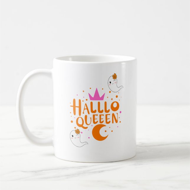 Halloween Queen, Halloqueen, Retro Halloween Art Coffee Mug (Left)