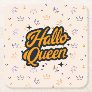 Halloween Queen, Halloqueen, Retro Halloween Art Square Paper Coaster