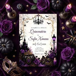 Halloween quinceañera gothic purple black invitation