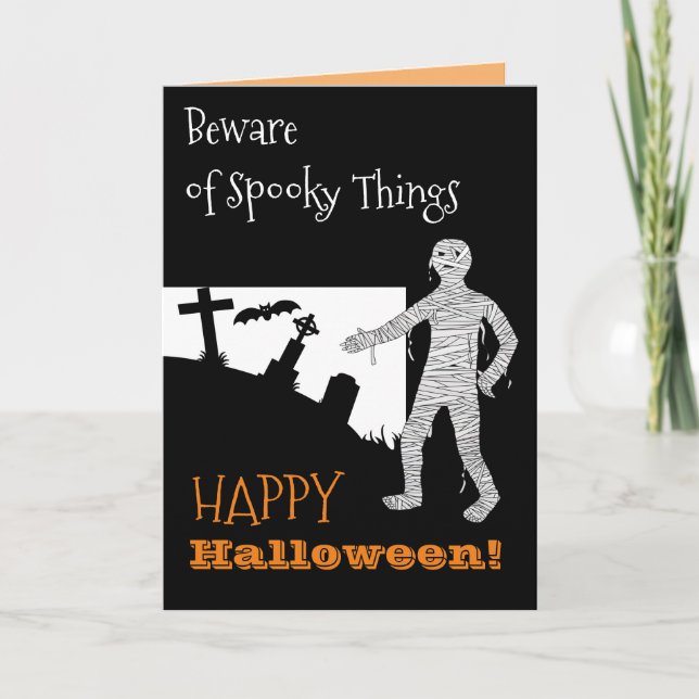 Halloween Quote Black Cat Witch Bat Cemetery Mummy Card (Front)