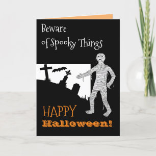 Halloween Quote Black Cat Witch Bat Cemetery Mummy Card