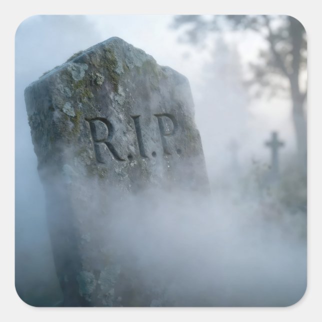 Halloween R.I.P. Tombstone in Mist Square Sticker (Front)