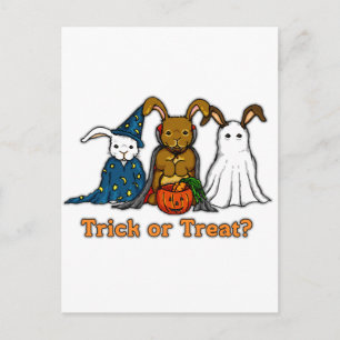 Halloween Rabbits Trick or Treating Postcard