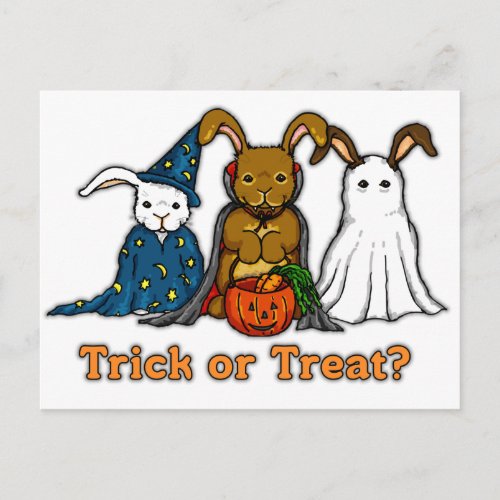 Halloween Rabbits Trick or Treating Postcard