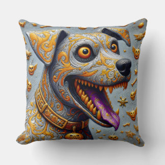 HALLOWEEN ~ RABID DOG~ Flying pumpkins ~ Throw Pillow