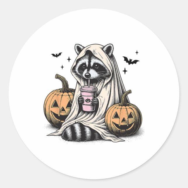 Halloween Raccoon Ghost  Classic Round Sticker (Front)