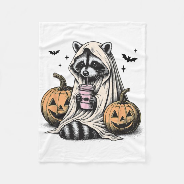 Halloween Raccoon Ghost  Fleece Blanket (Front)