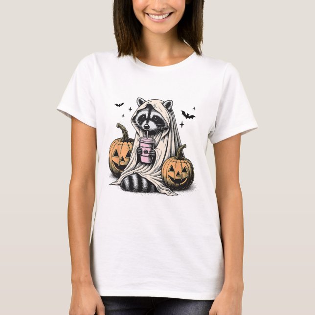 Halloween Raccoon Ghost  T-Shirt (Front)