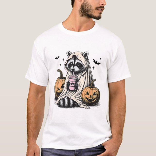 Halloween Raccoon Ghost  T-Shirt (Front)