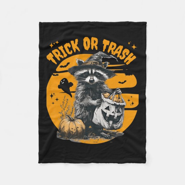 Halloween Raccoon Trick Or Trash Retro Raccoons Vi Fleece Blanket (Front)