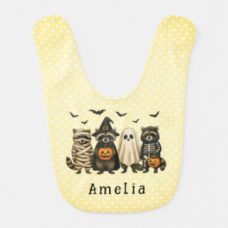 Halloween Raccoons - Mummy, Witch, Skeleton, Ghost Baby Bib