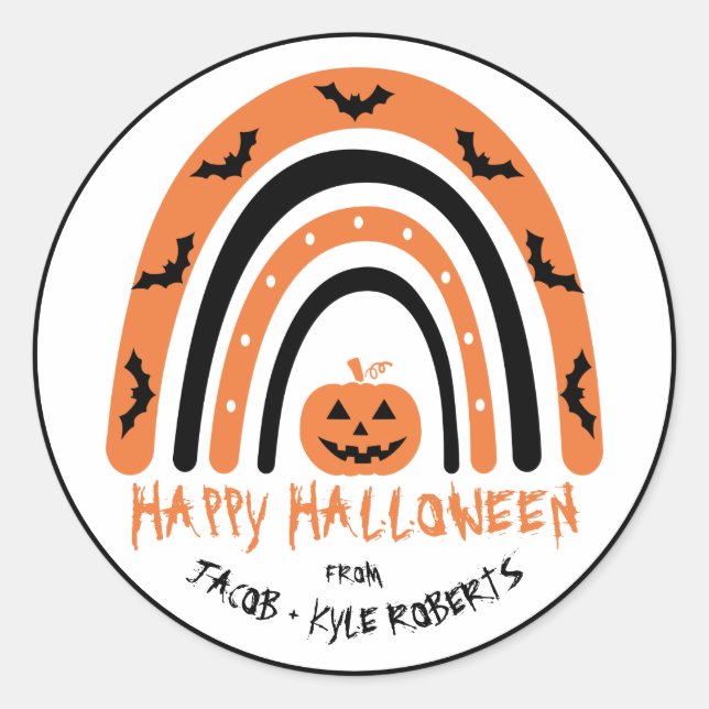 Halloween Rainbow Bat Pumpkin Thank You Custom  Classic Round Sticker (Front)