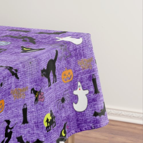 Halloween Random Iconic Pattern Purple Tablecloth