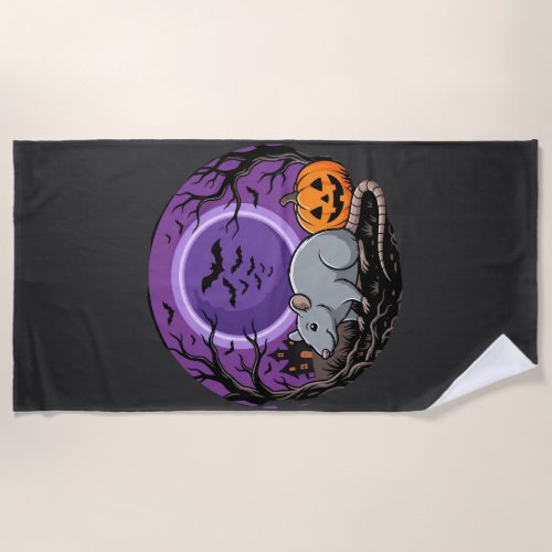 Halloween Rat Moonlit Pumpkin Vector Design Beach Towel