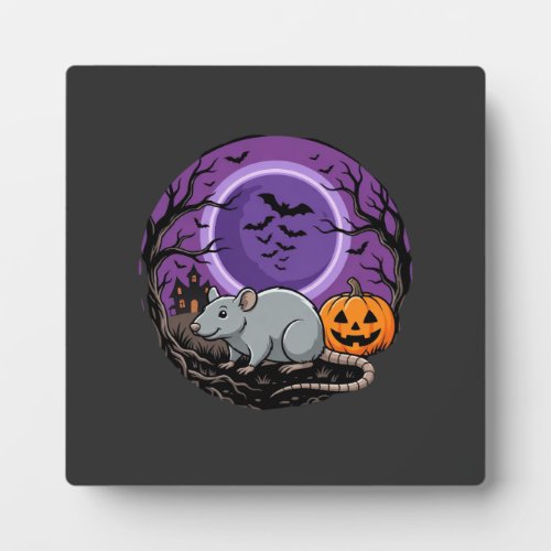 Halloween Rat Moonlit Pumpkin Vector Design Plaque