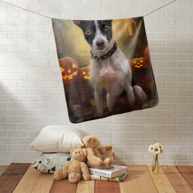 Halloween Rat Terrier With Pumpkins Scary Baby Blanket (In Situ)