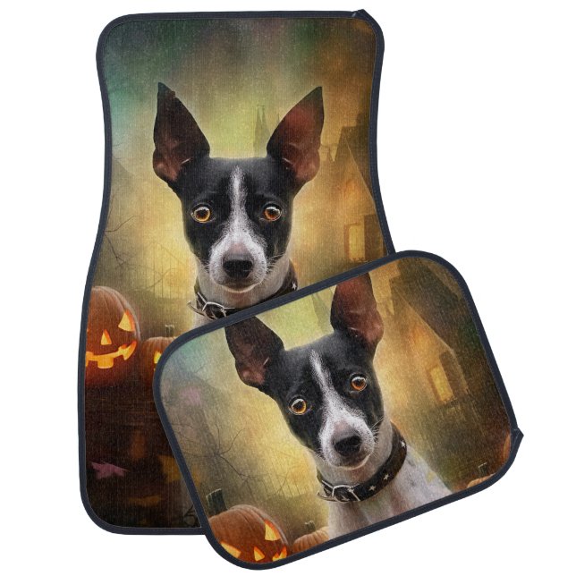 Halloween Rat Terrier With Pumpkins Scary Car Floor Mat (Set)