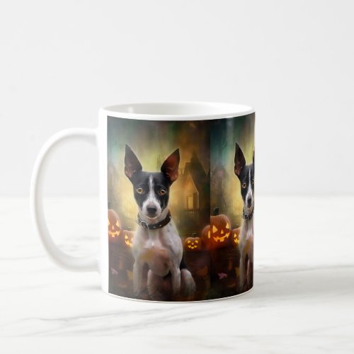 Halloween Rat Terrier With Pumpkins Scary Coffee Mug