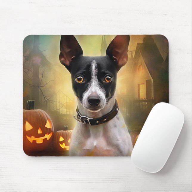 Halloween Rat Terrier With Pumpkins Scary Mouse Pad (With Mouse)