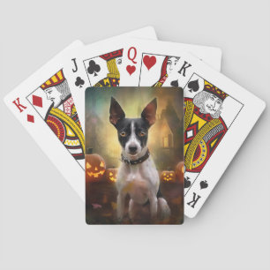 Halloween Rat Terrier With Pumpkins Scary Poker Cards