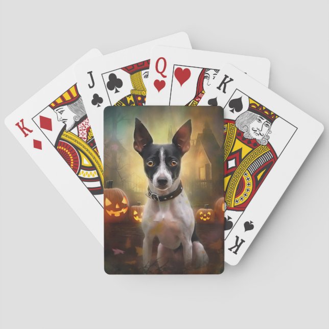 Halloween Rat Terrier With Pumpkins Scary Poker Cards (Back)