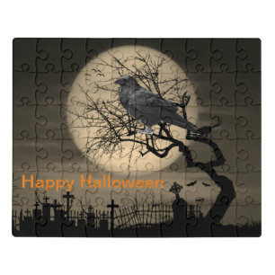 Halloween Raven at Night with Moon Spooky Jigsaw Puzzle