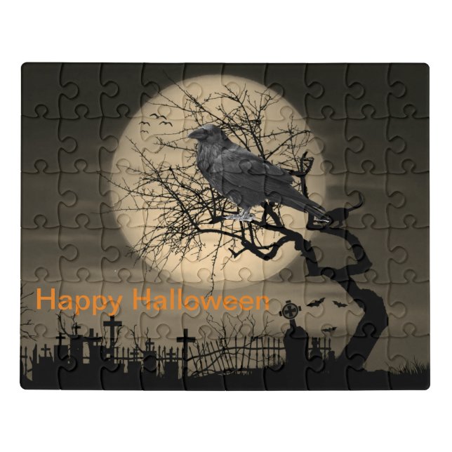 Halloween Raven at Night with Moon Spooky  Jigsaw Puzzle (Puzzle Horizontal)